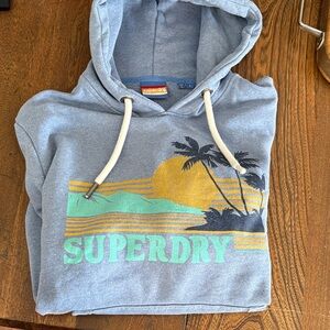 Superdry Light Blue Crewneck Hoodie with Sunset Palm Graphic